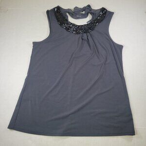 Banana Republic Women Embellished Sleeveless Beaded Neck Tank Top Gray Size L